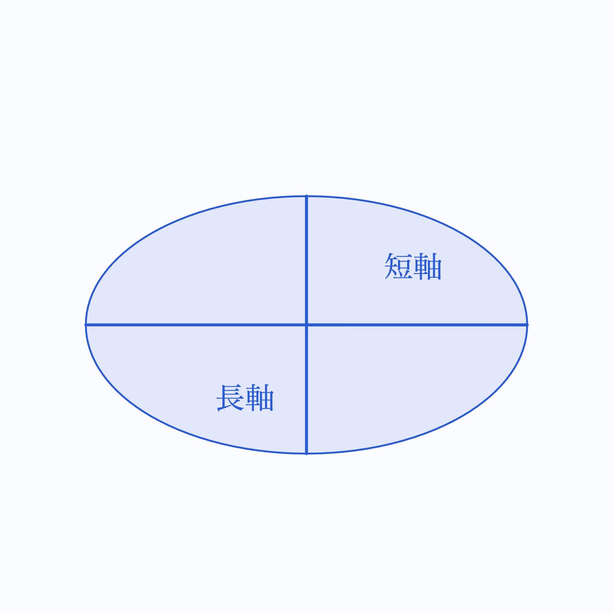 描画ツールで作成した楕円の長軸と短軸の静止画